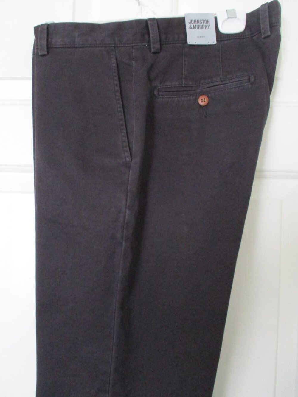 Johnston & Murphy Mens Stone-wash Black Pima Cotton Pant NWT-36Wx32.5L* Slim Fit